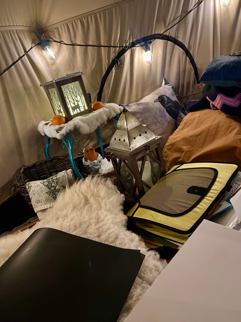 Making vision boards in Steph's bell tent!